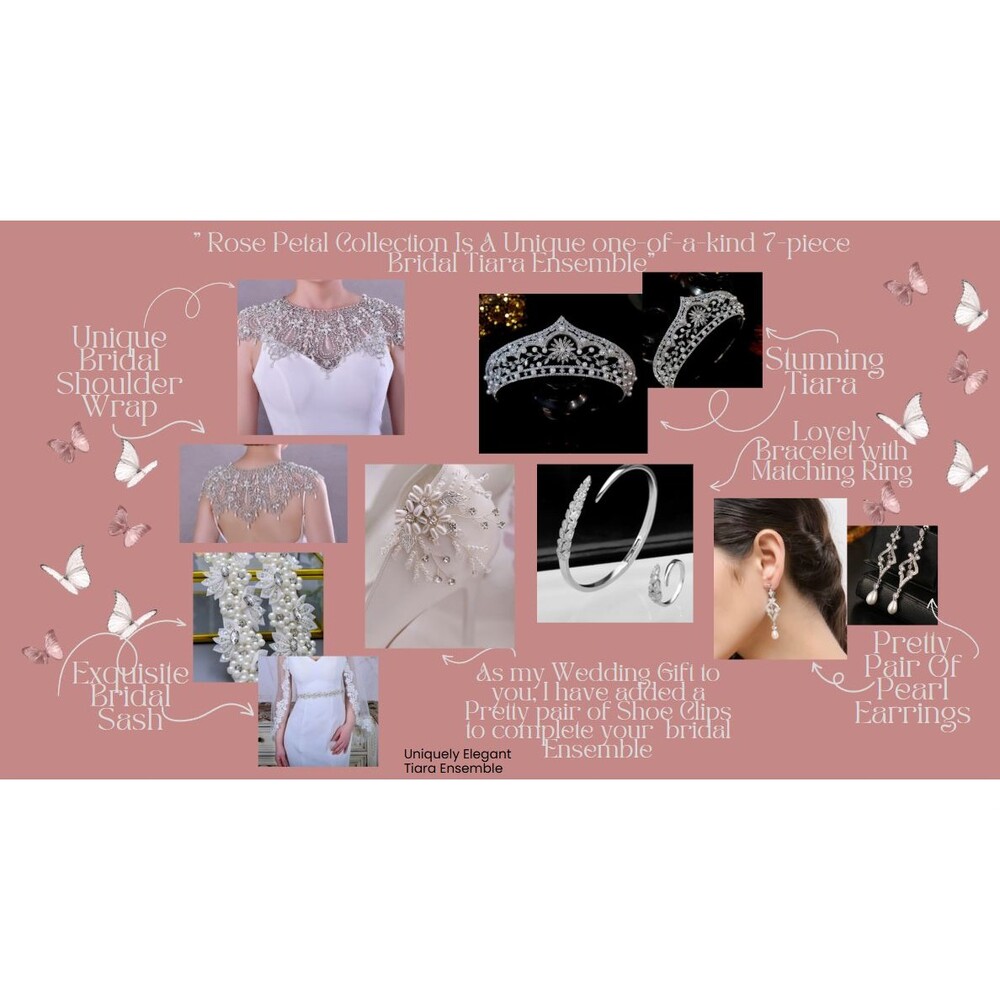 Rose Petal Collection  A Unique one-of-a-kind 7-piece Bridal Tiara Ensemble